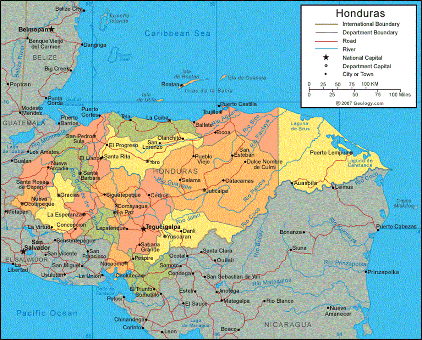 Mapa cartografico de Honduras