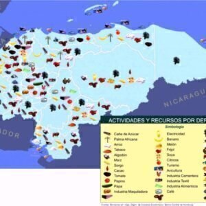 Mapa de Honduras con lo que produce cada departamento