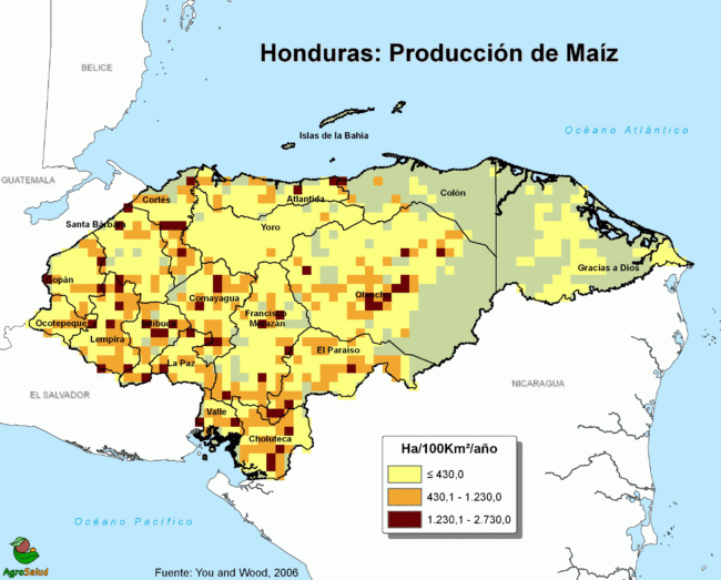 mapa de honduras con los cultivos de cada departamento